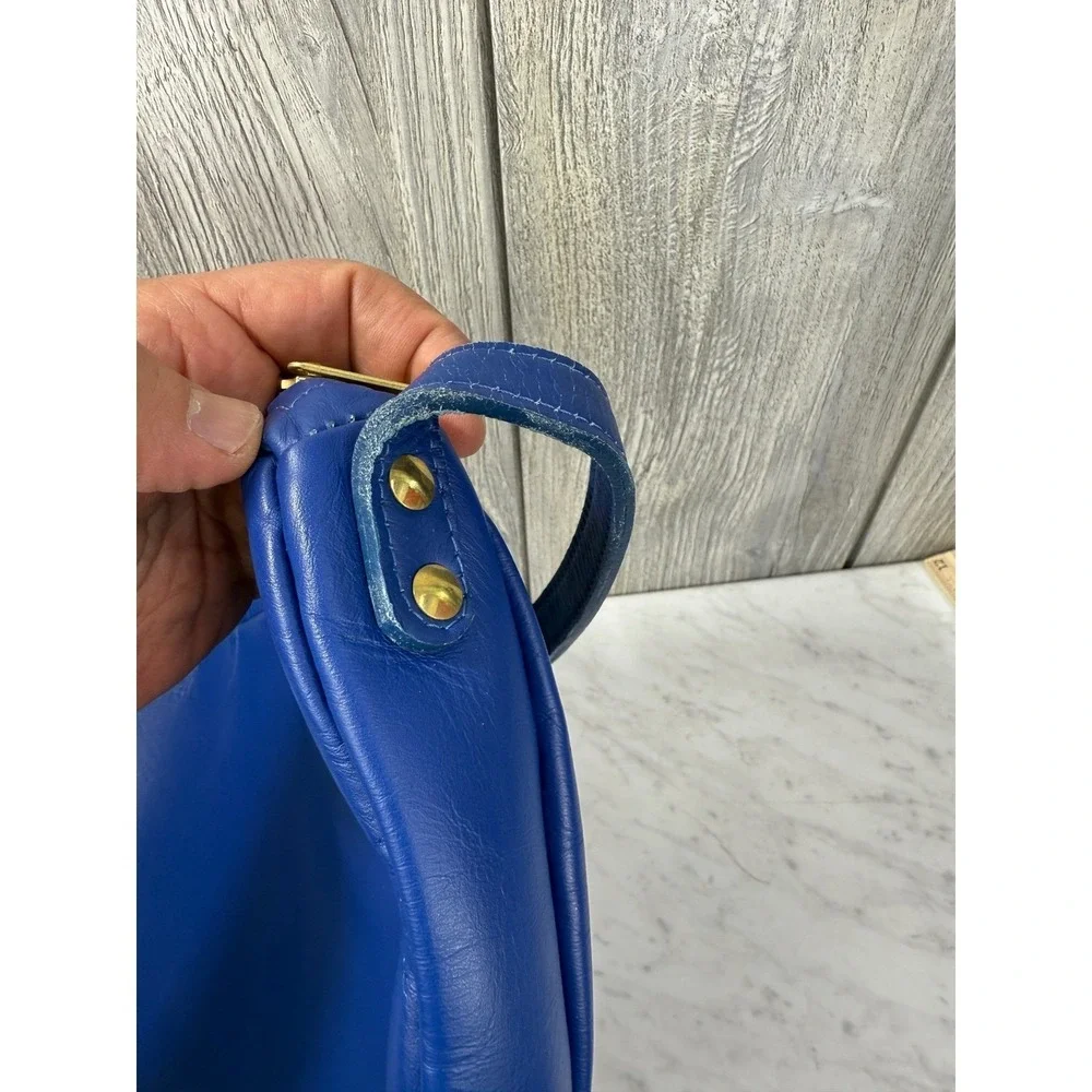 Directive Cobalt Blue Leather Half Moon Crossbody Bag Adjustable Strap Brass